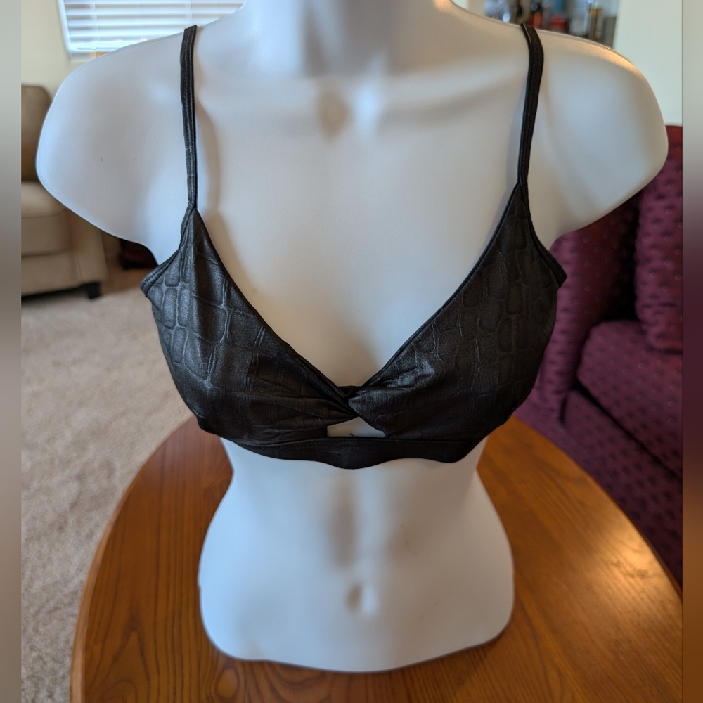 Bolongaro Trevor Black Textured Bralette, Size M